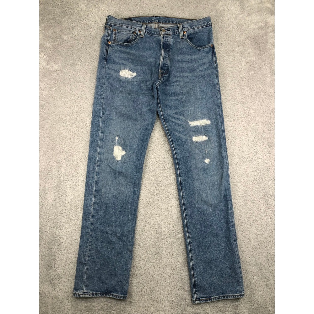 Levi's 501 93 Jeans Men 33x32 Blue Straight Leg Distressed Denim